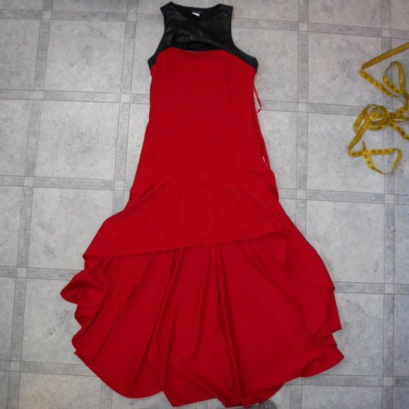 Red Hi-Lo Keyhole Black Faux Leather Maxi Dress - Picture 3 of 7